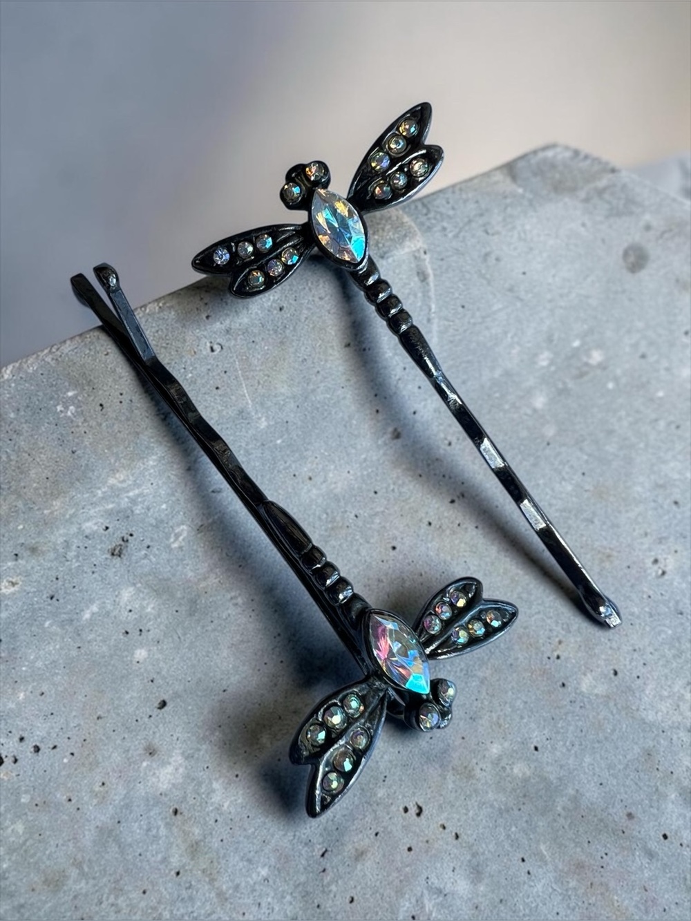 💖 Vintage Dragonfly Aurora Borealis Bobby Pin Set 💖